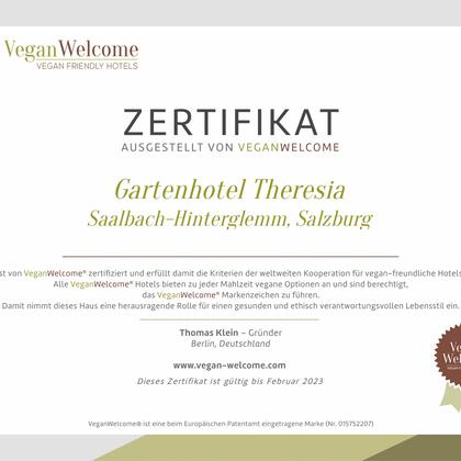 Zertifikat für vegan-freundliche Hotels